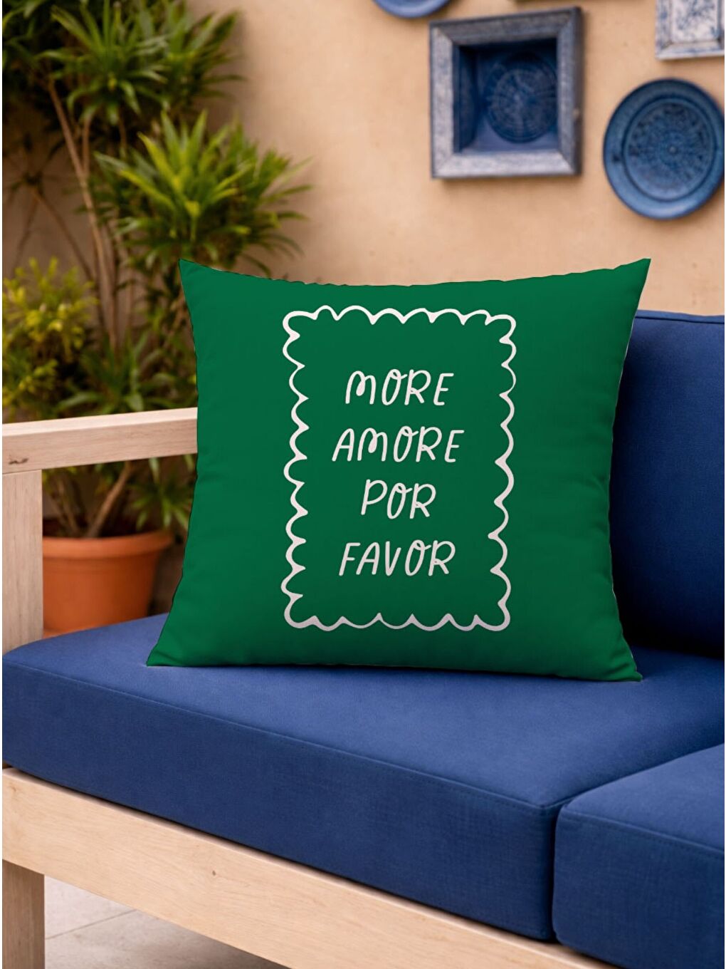 Yeşil More Amore Por Favor Kadife Kırlent Kılıfı 43x43 Çift Taraflı Dekoratif Yastık Kılıfı-5