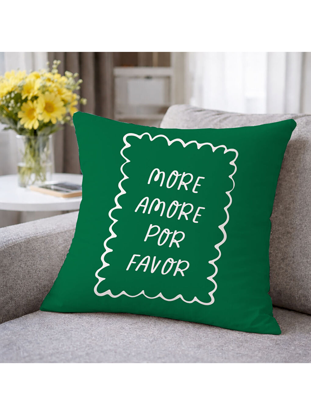 Yeşil More Amore Por Favor Kadife Kırlent Kılıfı 43x43 Çift Taraflı Dekoratif Yastık Kılıfı-6