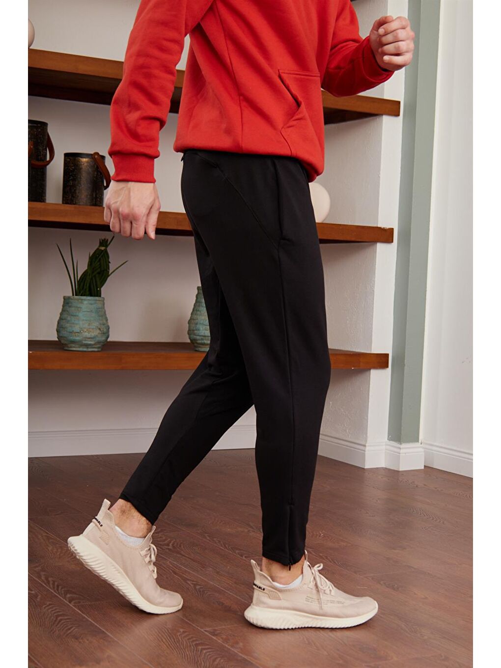 Erkek Fermuar Detaylı Jogger Eşofman Altı Siyah-2