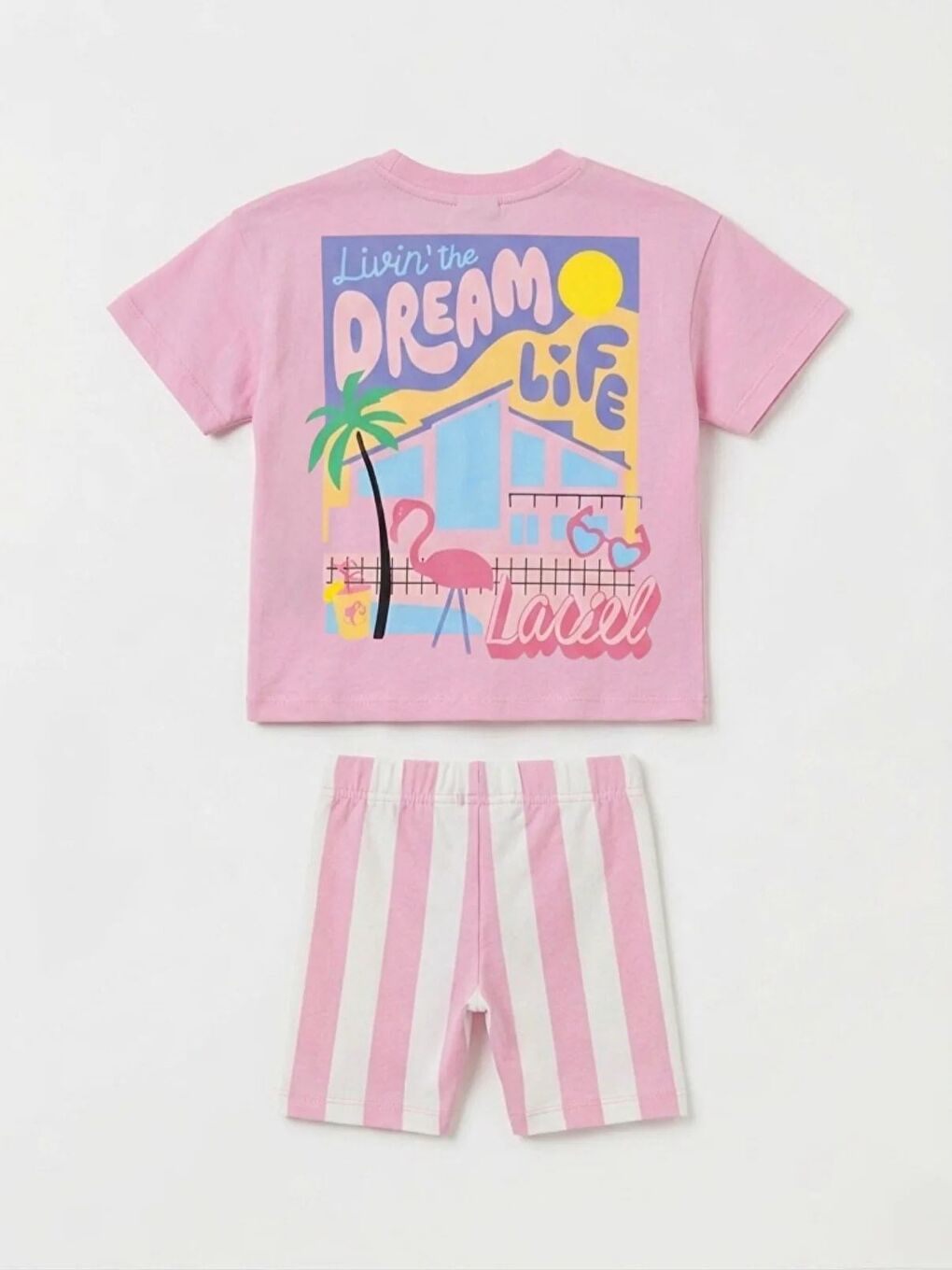 Kız Çocuk Pamuklu Pembe Yazı Baskılı Tişört Tayt Takım-1