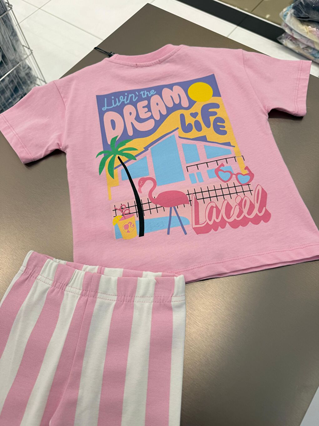 Kız Çocuk Pamuklu Pembe Yazı Baskılı Tişört Tayt Takım-2
