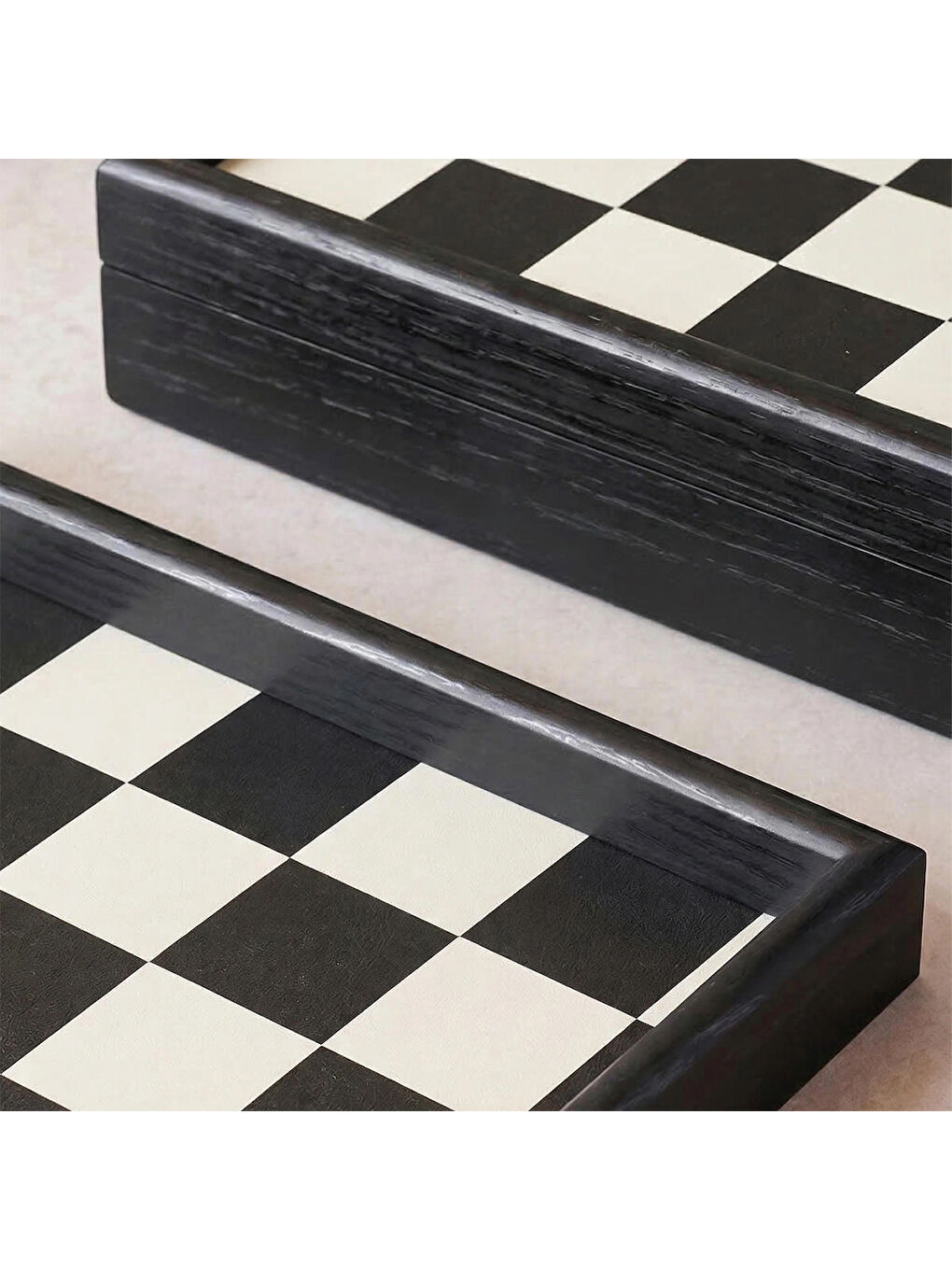 Siyah Porsima 1301050047 Ahşap Tepsi 3lü Set Çay Kahve Bambu Sunumu Dama Desenli Tepsi Seti-2