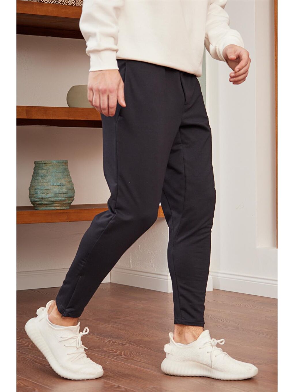 Erkek Fermuar Detaylı Jogger Eşofman Altı Lacivert-1