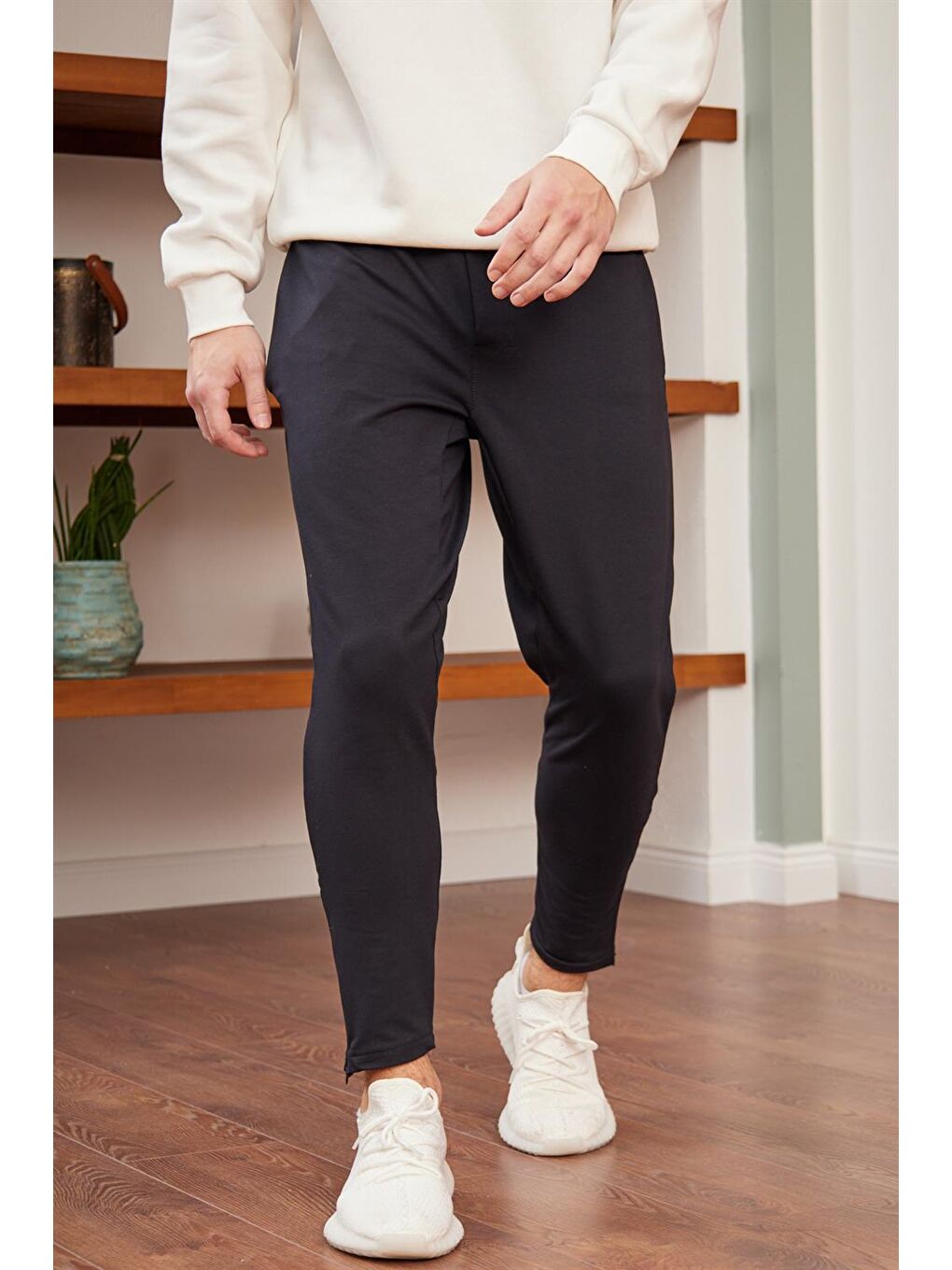 Erkek Fermuar Detaylı Jogger Eşofman Altı Lacivert-2