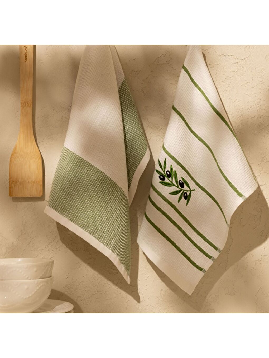 Soft Zeytin Desenli 2'li Kurulama Bezi - Beyaz - 30x50 cm-1