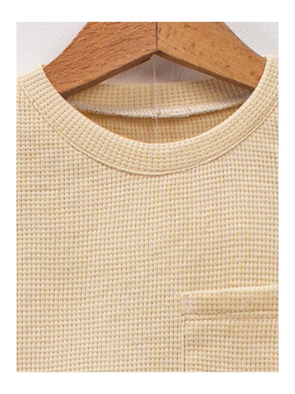 Ekru Pamuklu Waffle Kumaş Cep Detaylı Yazlık 2'li Takım-2