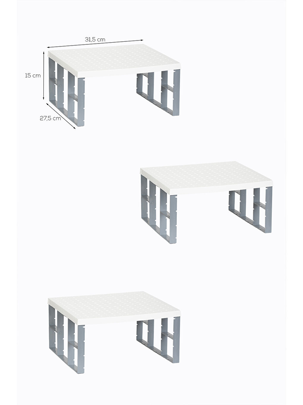 Beyaz Org-01 - 3lü Raf Düzenleyici - Dolap Içi Düzenleyici Raf - Mutfak Tabak Bardak Rafı-1