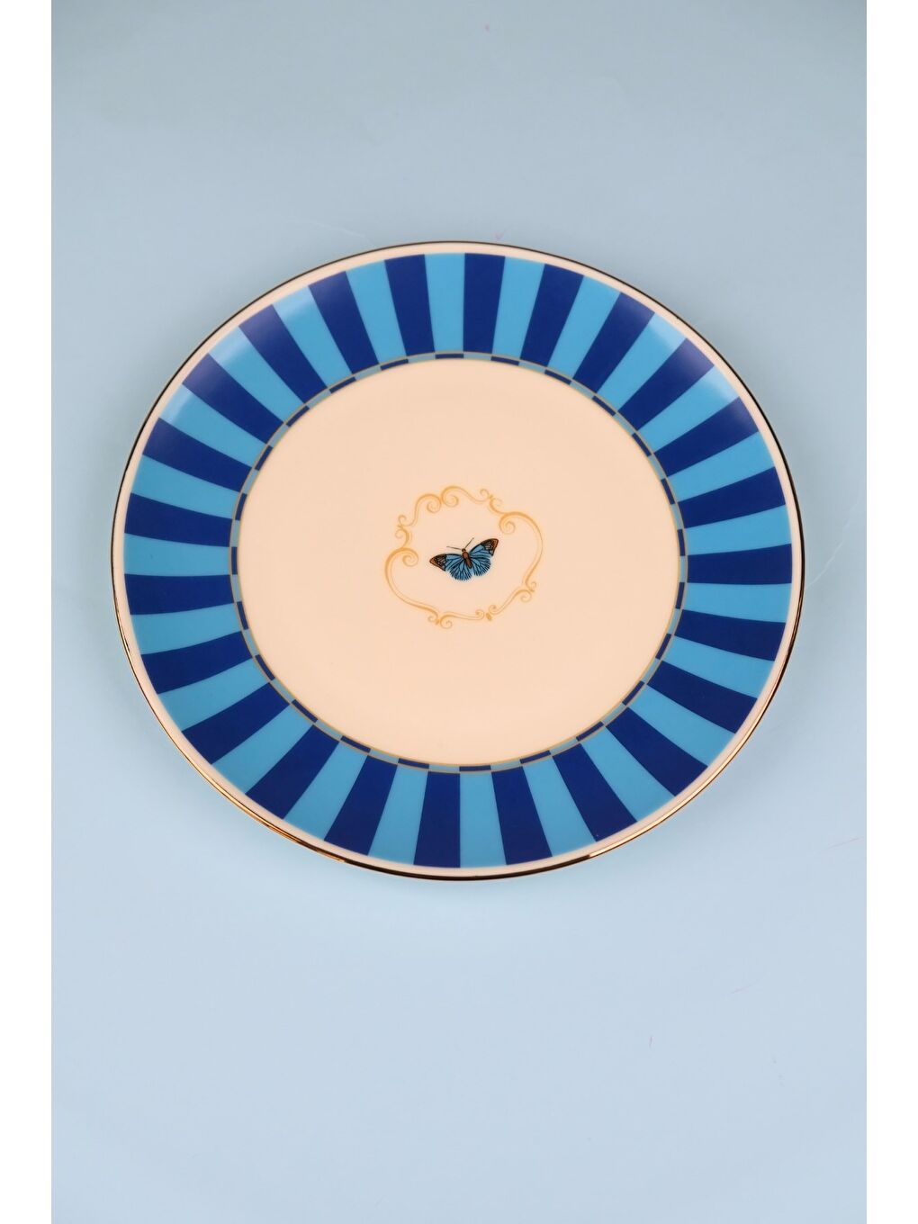Karışık Porselen Butterfly Collection Altın Yaldızlı Pasta Tabağı Mavi 20,50cm Tekli
