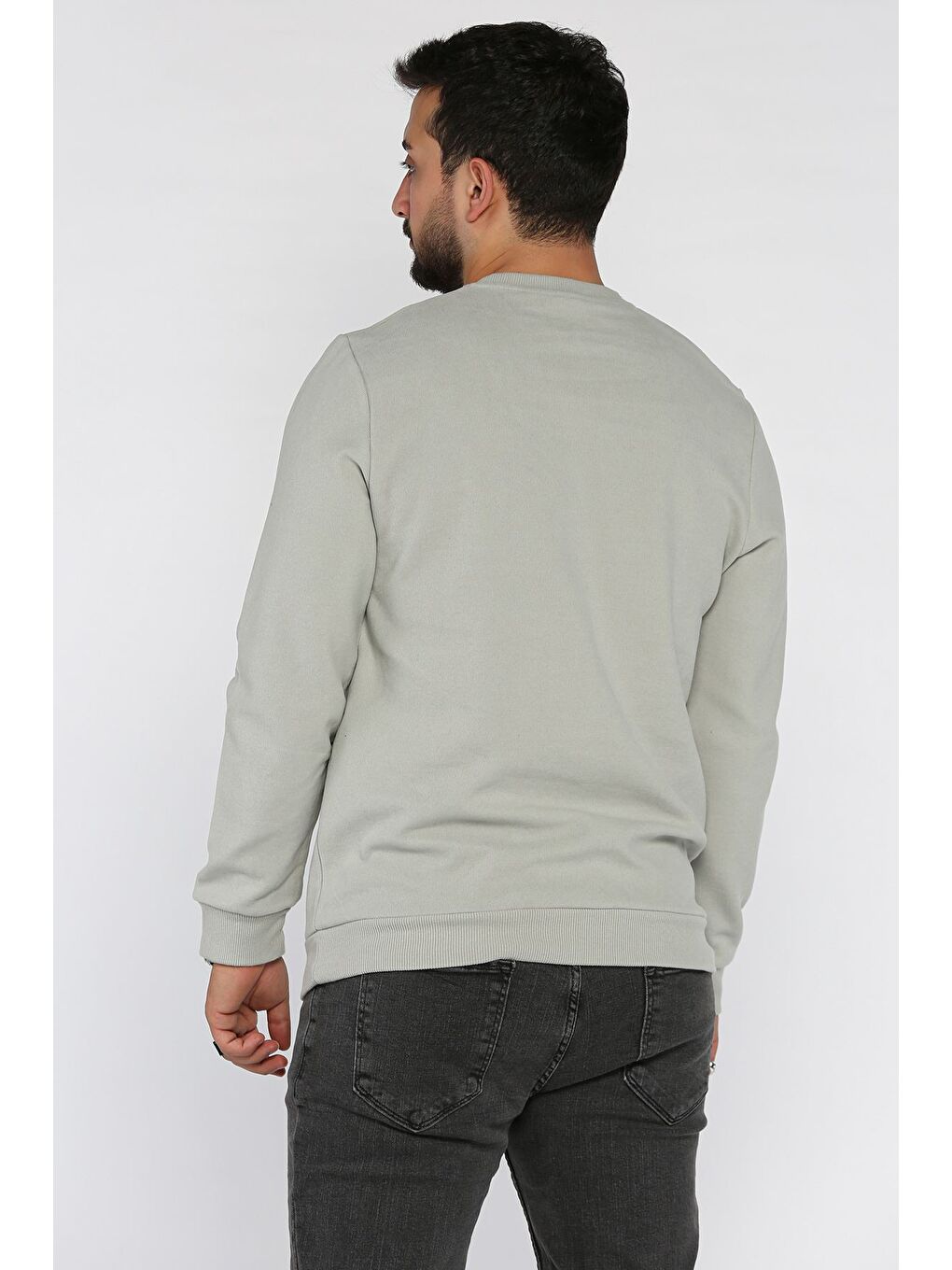 Gri Erkek Bisiklet Yaka Selanik Sweatshirt-2