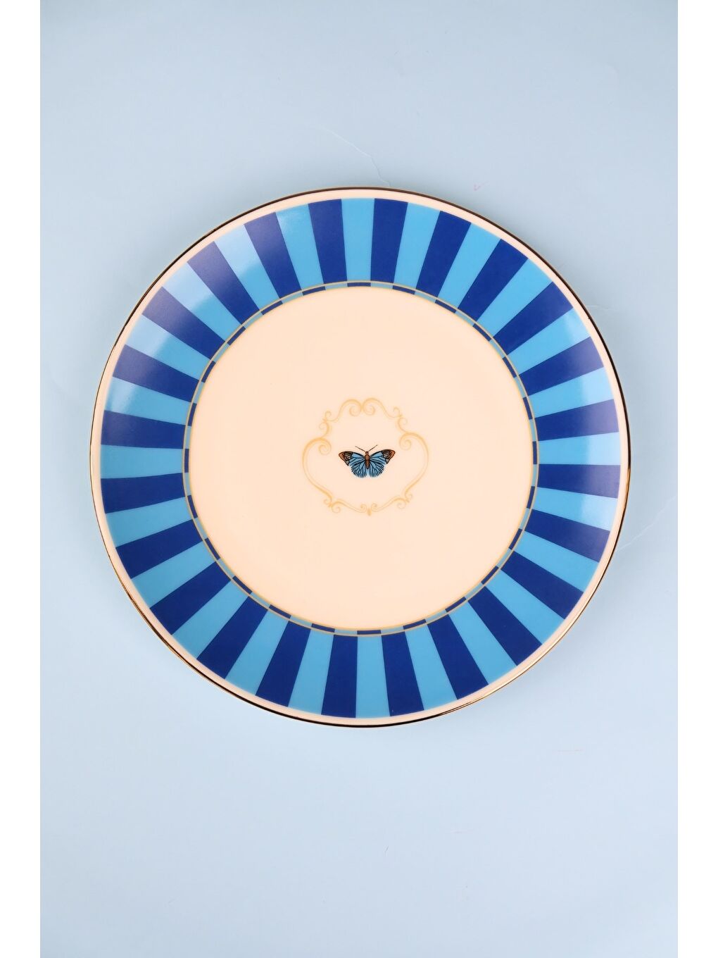 Karışık Porselen Butterfly Collection Altın Yaldızlı Pasta Tabağı Mavi 20,50cm Tekli-3