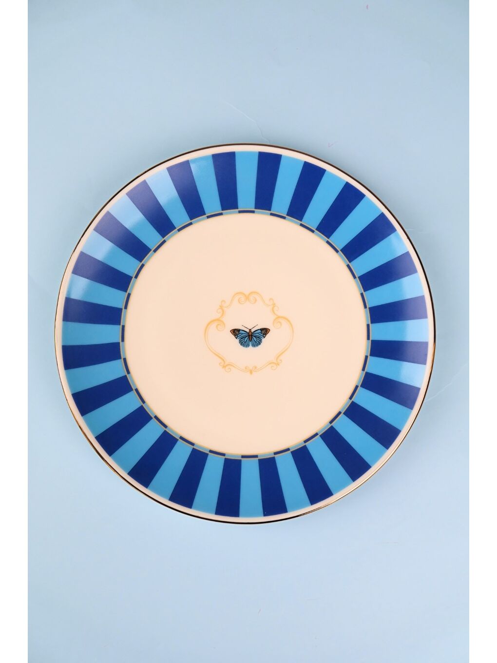 Karışık Porselen Butterfly Collection Altın Yaldızlı Pasta Tabağı Mavi 20,50cm Tekli-4