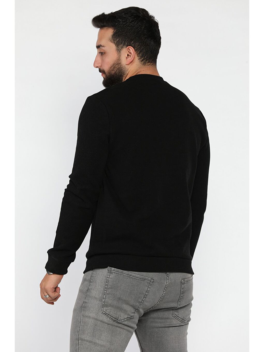 Siyah Erkek Bisiklet Yaka Selanik Sweatshirt-2