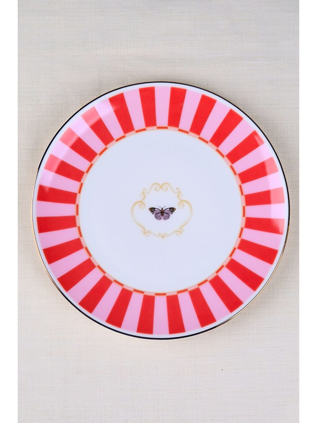 Karışık Porselen Butterfly Collection Altın Yaldızlı Pasta Tabağı Kırmızı 20,50cm Tekli-1