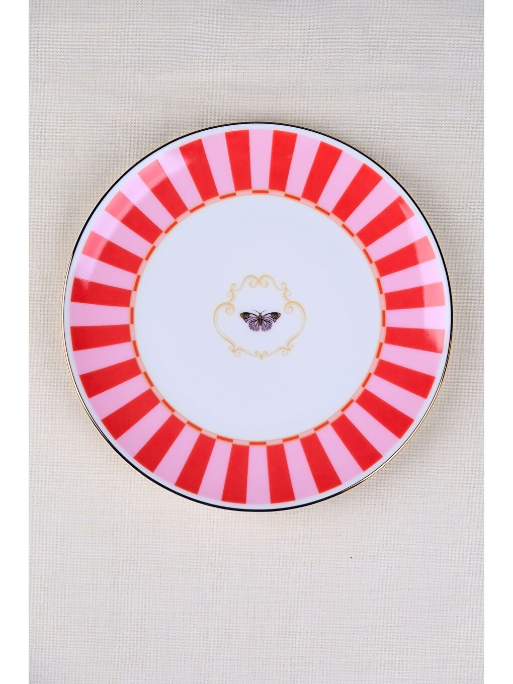 Karışık Porselen Butterfly Collection Altın Yaldızlı Pasta Tabağı Kırmızı 20,50cm Tekli-2