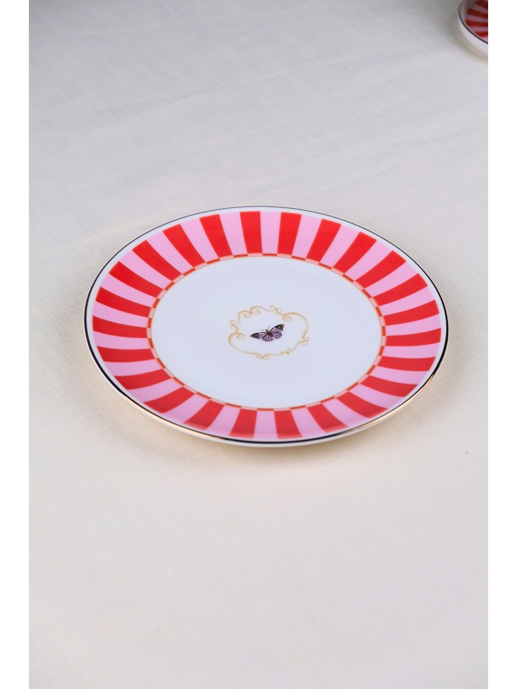 Karışık Porselen Butterfly Collection Altın Yaldızlı Pasta Tabağı Kırmızı 20,50cm Tekli-3