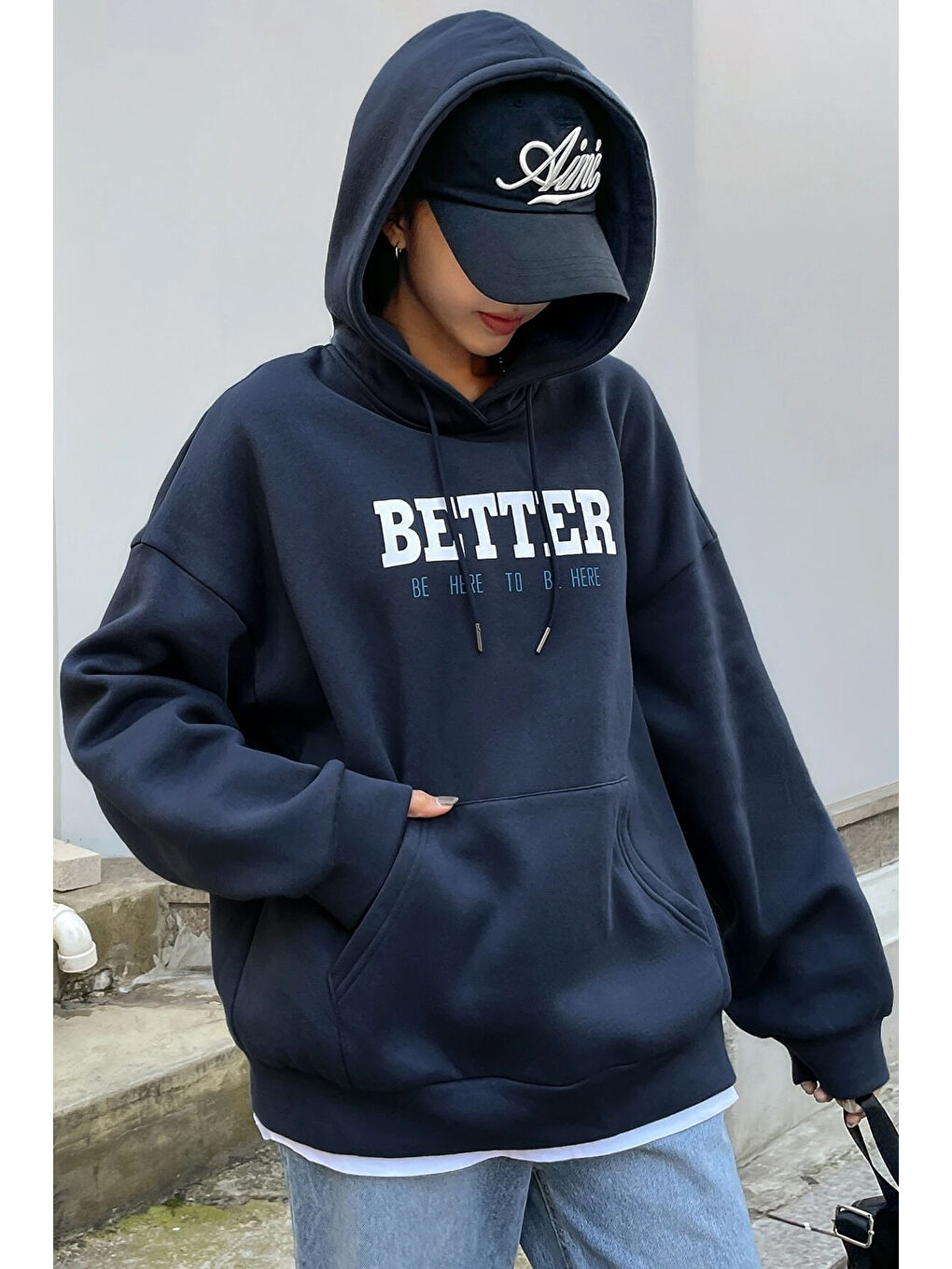 uyguntarz Lacivert Unisex Better Baskılı Oversize Sweatshirt