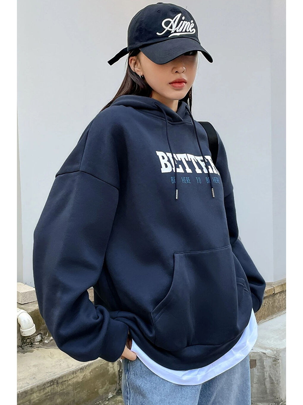 uyguntarz Lacivert Unisex Better Baskılı Oversize Sweatshirt - 1