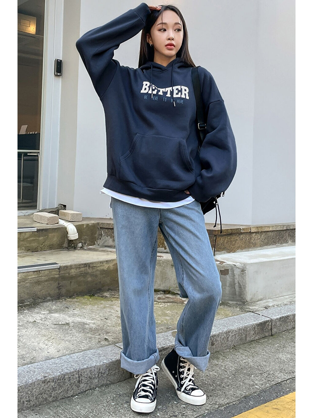 uyguntarz Lacivert Unisex Better Baskılı Oversize Sweatshirt - 2