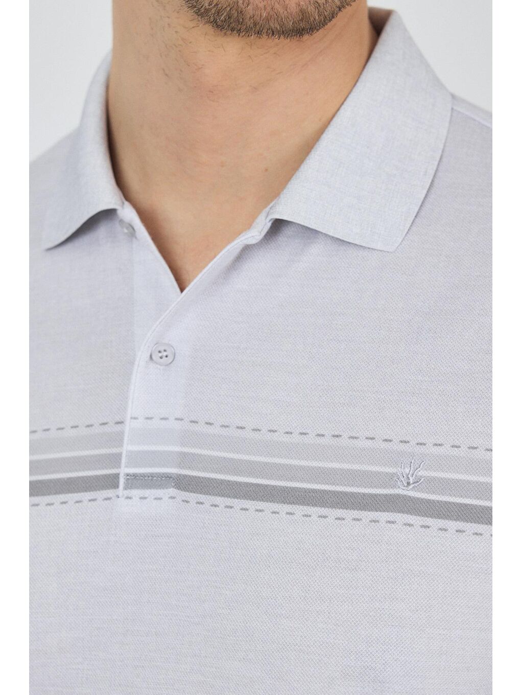 Gri Kısa Kol Baskılı Pike Polo Yaka Cepsiz Slim Fit Tişört 1011250168-3