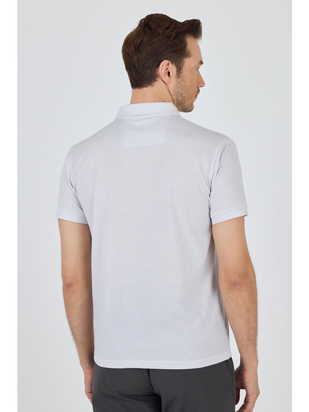 Gri Kısa Kol Baskılı Pike Polo Yaka Cepsiz Slim Fit Tişört 1011250168-4