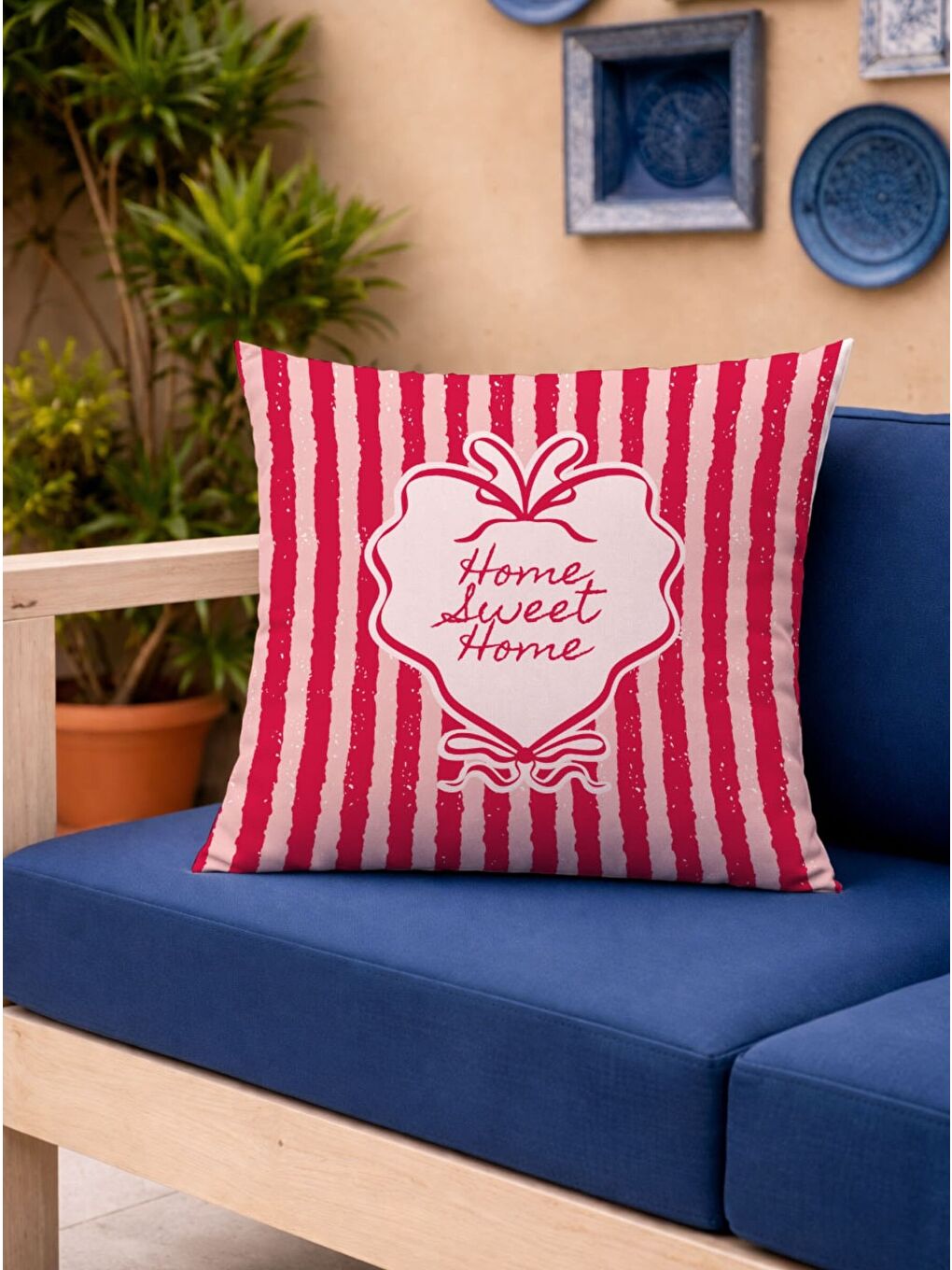 Pembe Home Sweet Home Kadife, 43x43cm Çift Taraflı Süet Kumaş Dekoratif Kırlent Kılıfı-2