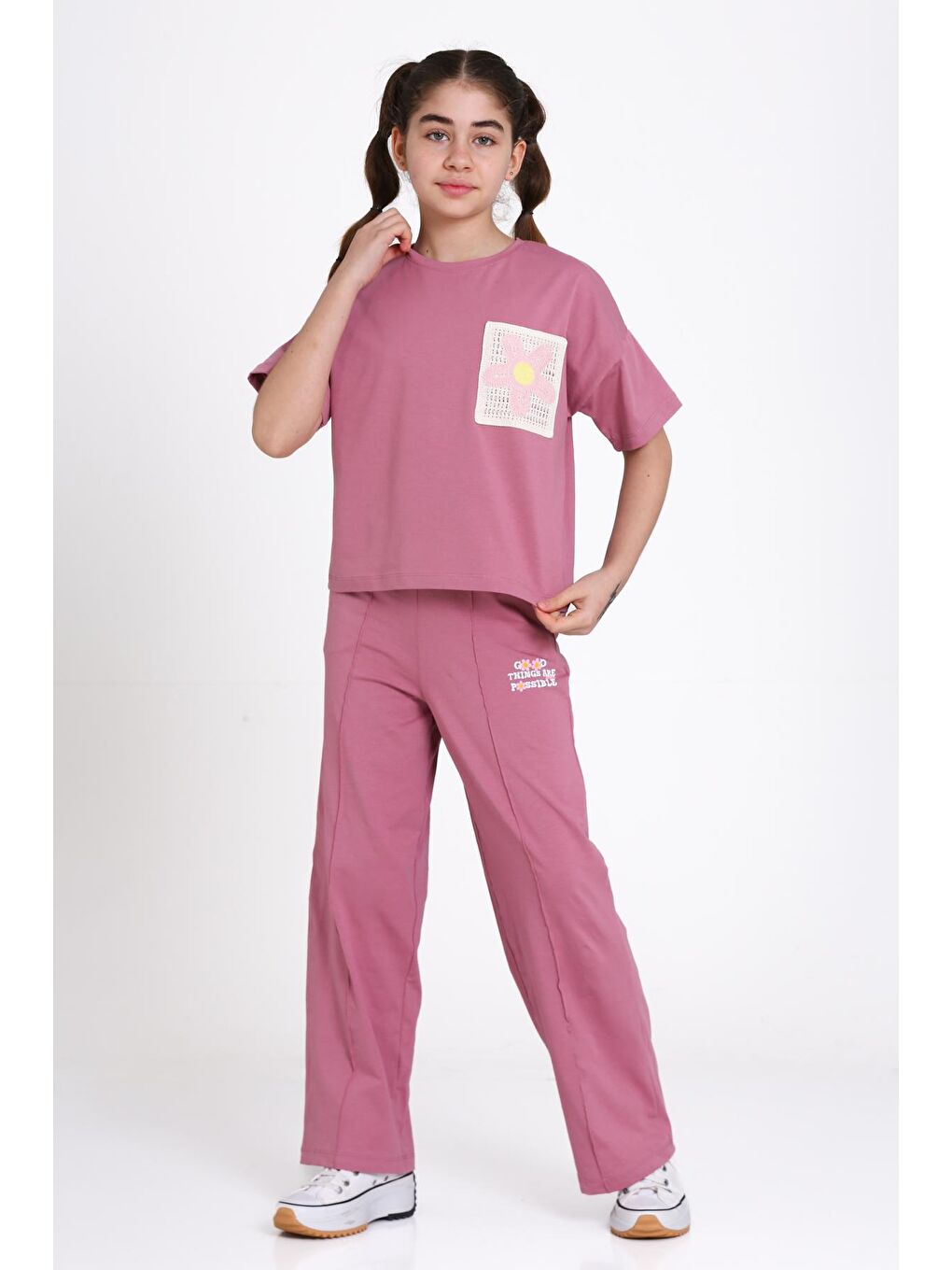 Mürdüm Dantel Cep Detaylı 8-12 Yaş Takım - 2468-4