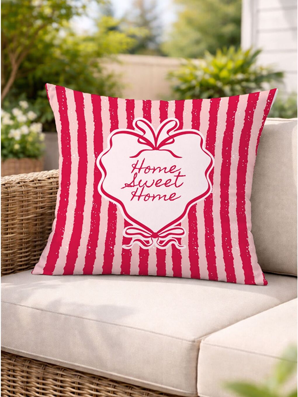 Pembe Home Sweet Home Kadife, 43x43cm Çift Taraflı Süet Kumaş Dekoratif Kırlent Kılıfı-4
