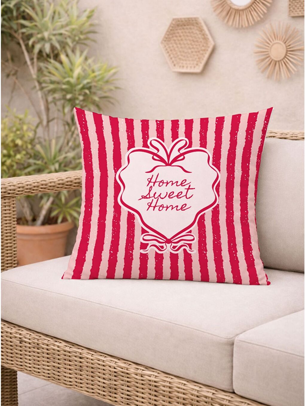 Pembe Home Sweet Home Kadife, 43x43cm Çift Taraflı Süet Kumaş Dekoratif Kırlent Kılıfı-5