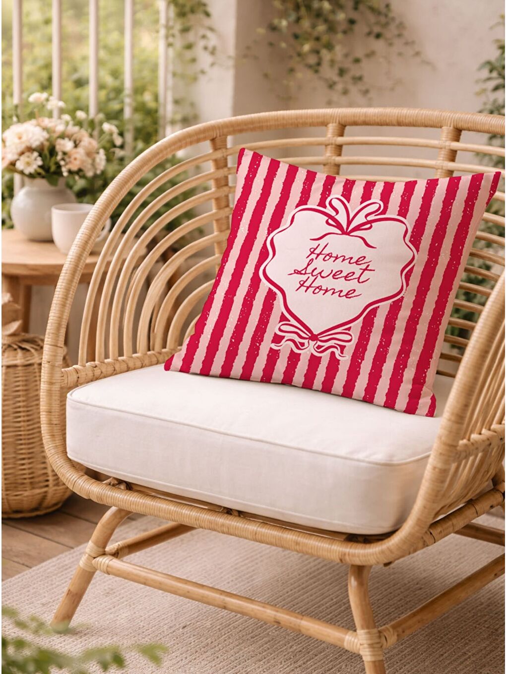 Pembe Home Sweet Home Kadife, 43x43cm Çift Taraflı Süet Kumaş Dekoratif Kırlent Kılıfı-6