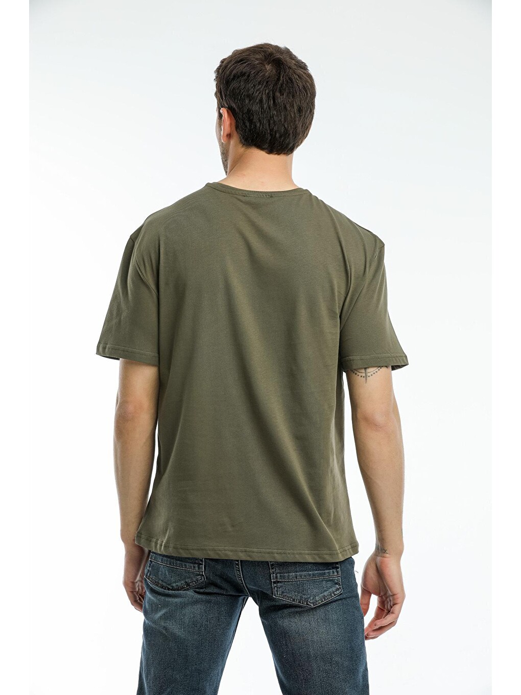 Haki Erkek Bisiklet Yaka Standart &regular Fit Aır Baskılı Tişort Spr21y28-4