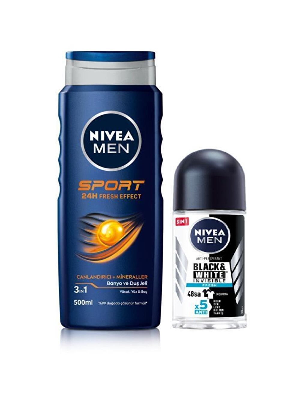 NIVEA Şeffaf Men Kişisel Bakım Seti Duş Jeli 500 ml, Invisible Black&White Fresh Erkek Roll-On Deodorant 50 ml