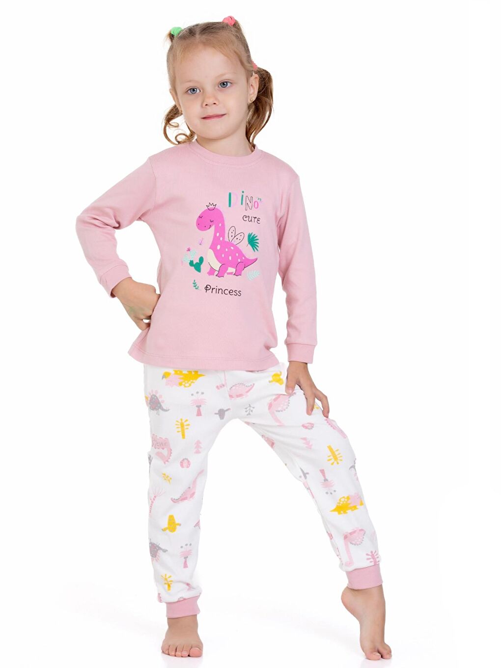 Myhanne Pudra Pembe Dinozor Desenli Pamuklu Pijama Takım 54325