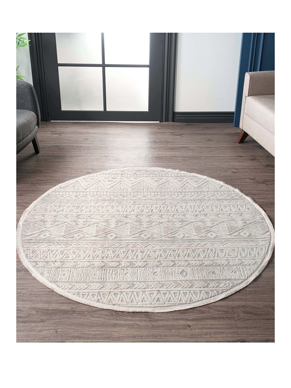 Bej Leo 2970 Modern Dokuma Yuvarlak Halı-120x120 (Yuvarlak)-1