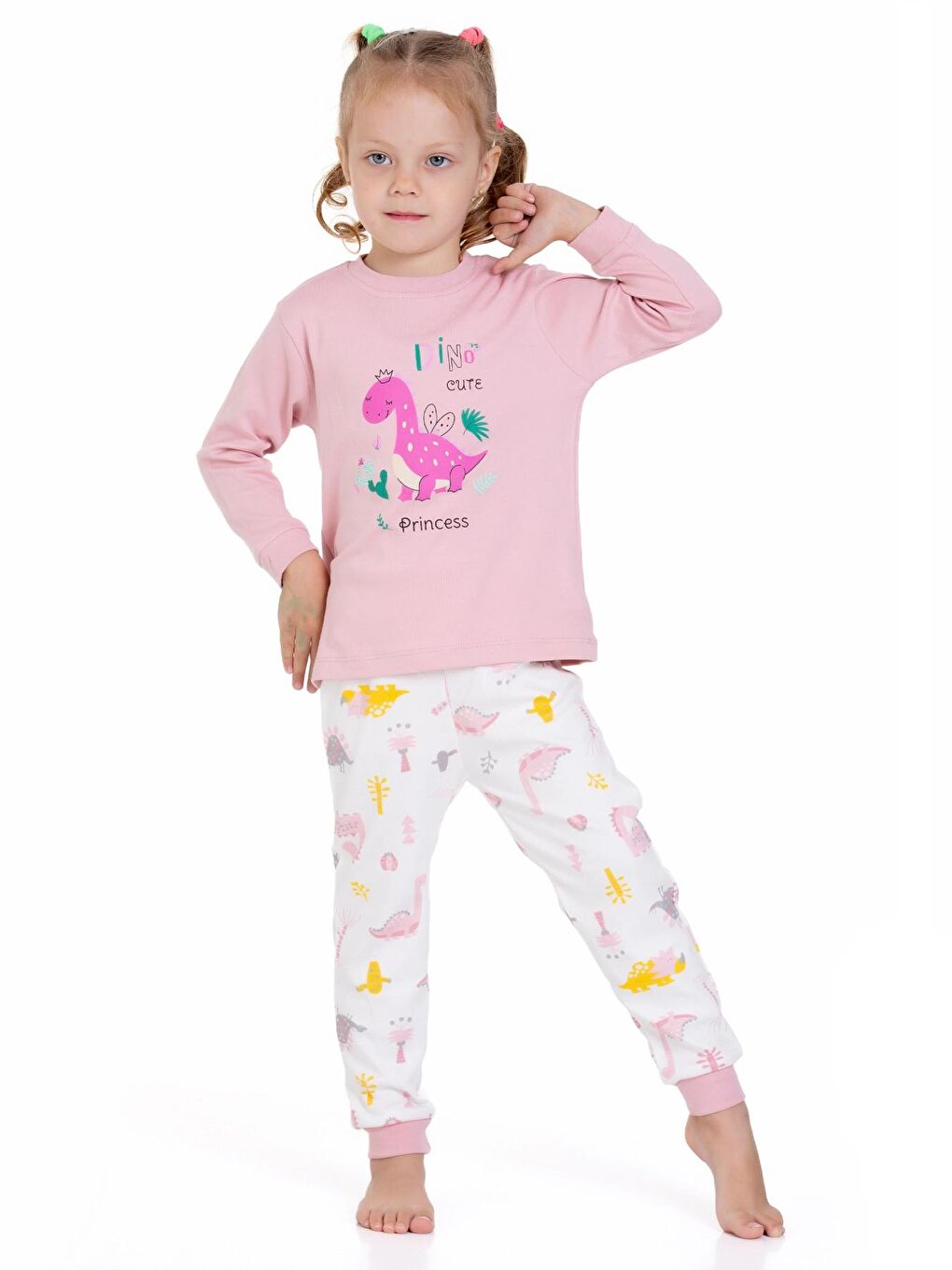 Myhanne Pudra Pembe Dinozor Desenli Pamuklu Pijama Takım 54325 - 1