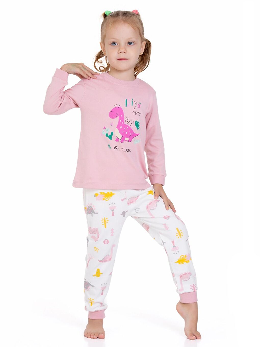 Myhanne Pudra Pembe Dinozor Desenli Pamuklu Pijama Takım 54325 - 2