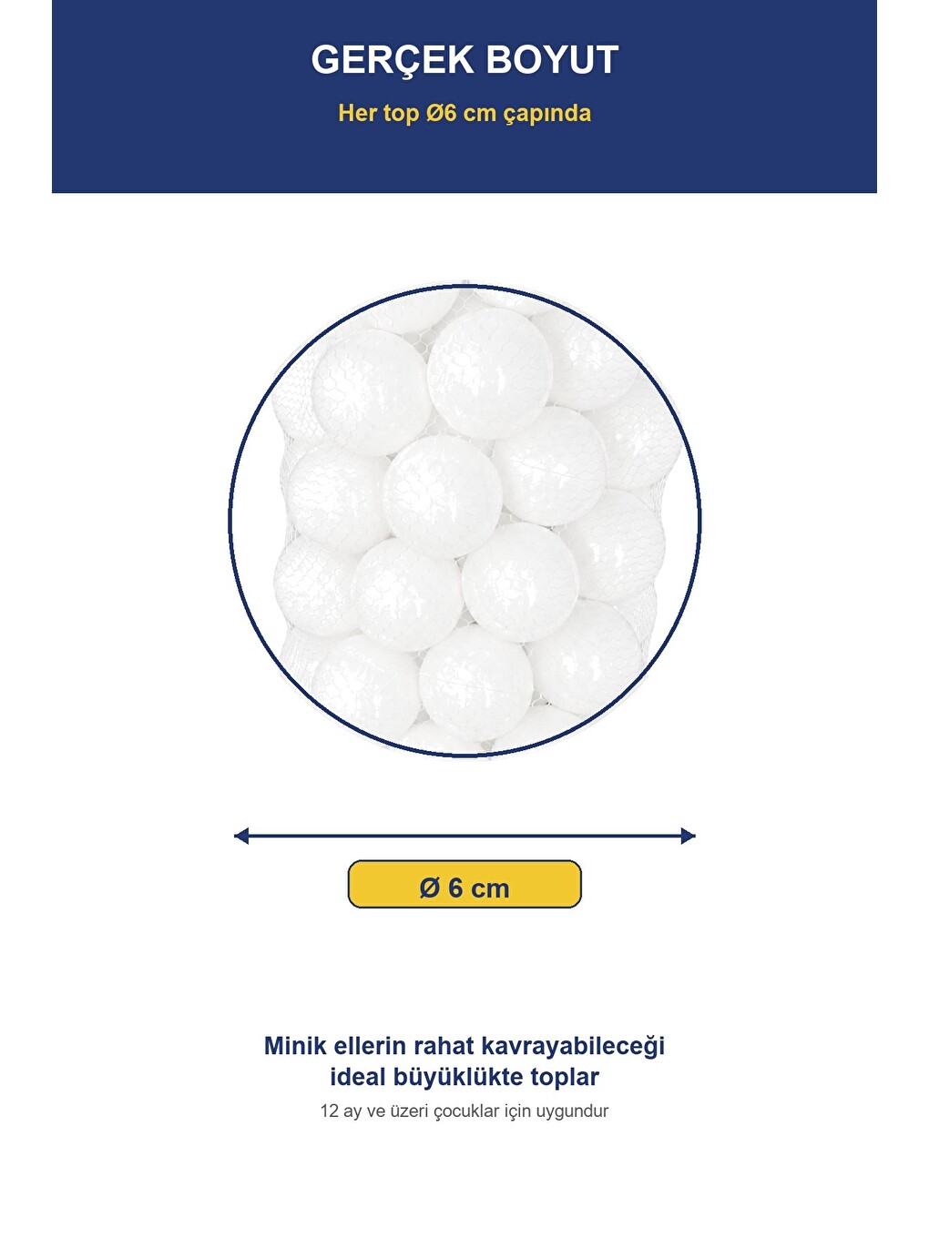 Beyaz Havuz Topu 100 Adet — Yumuşak Oyun Havuzu Topları, Filede 1+ Yaş-1