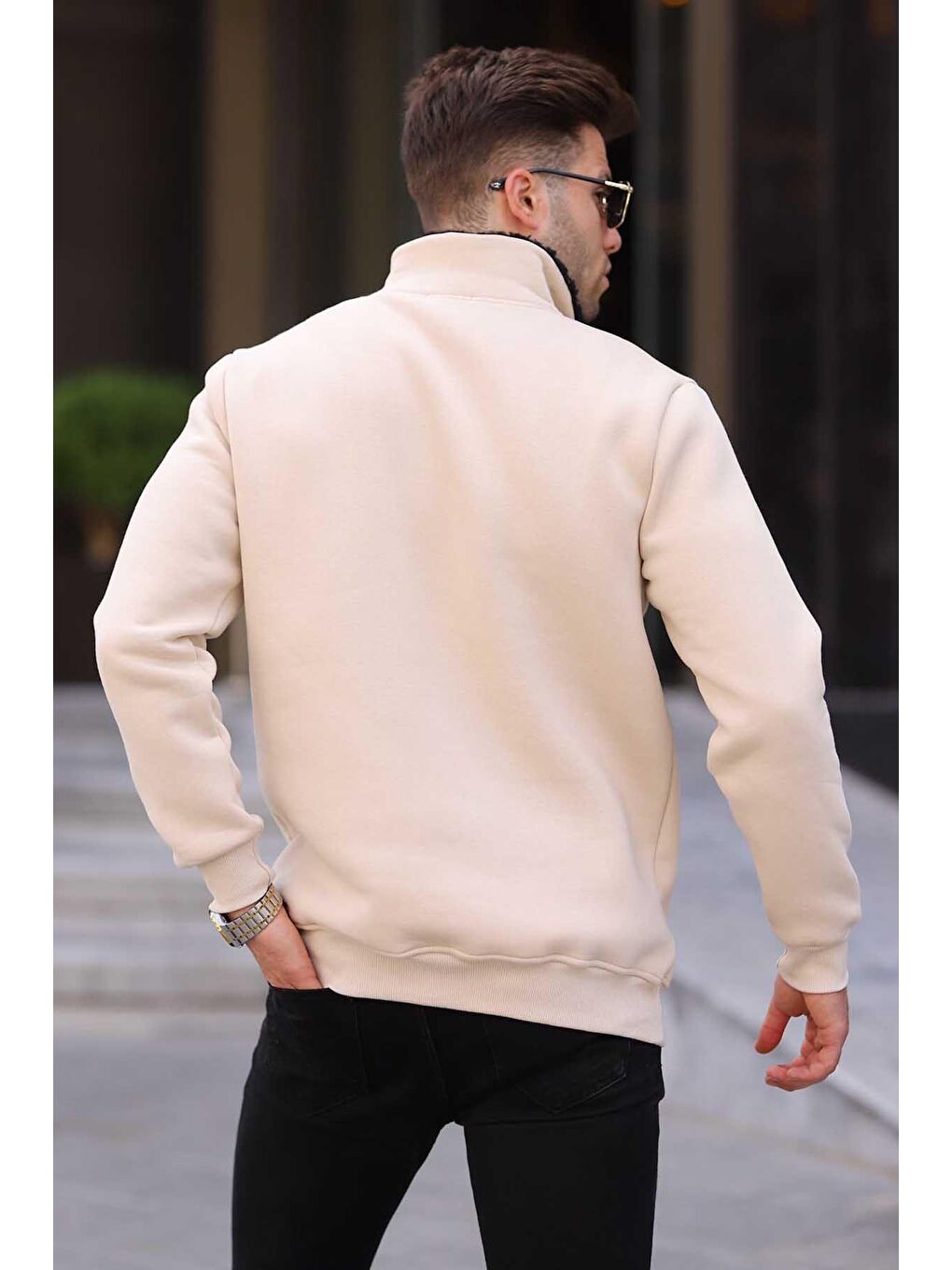 Madmext Açık Bej Baskılı Fermuar Detaylı Sweatshirt 6003 - 2