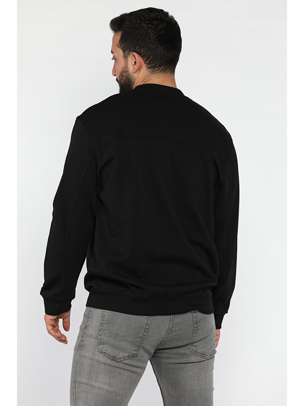 Siyah Erkek Bisiklet Yaka Sweatshirt-2