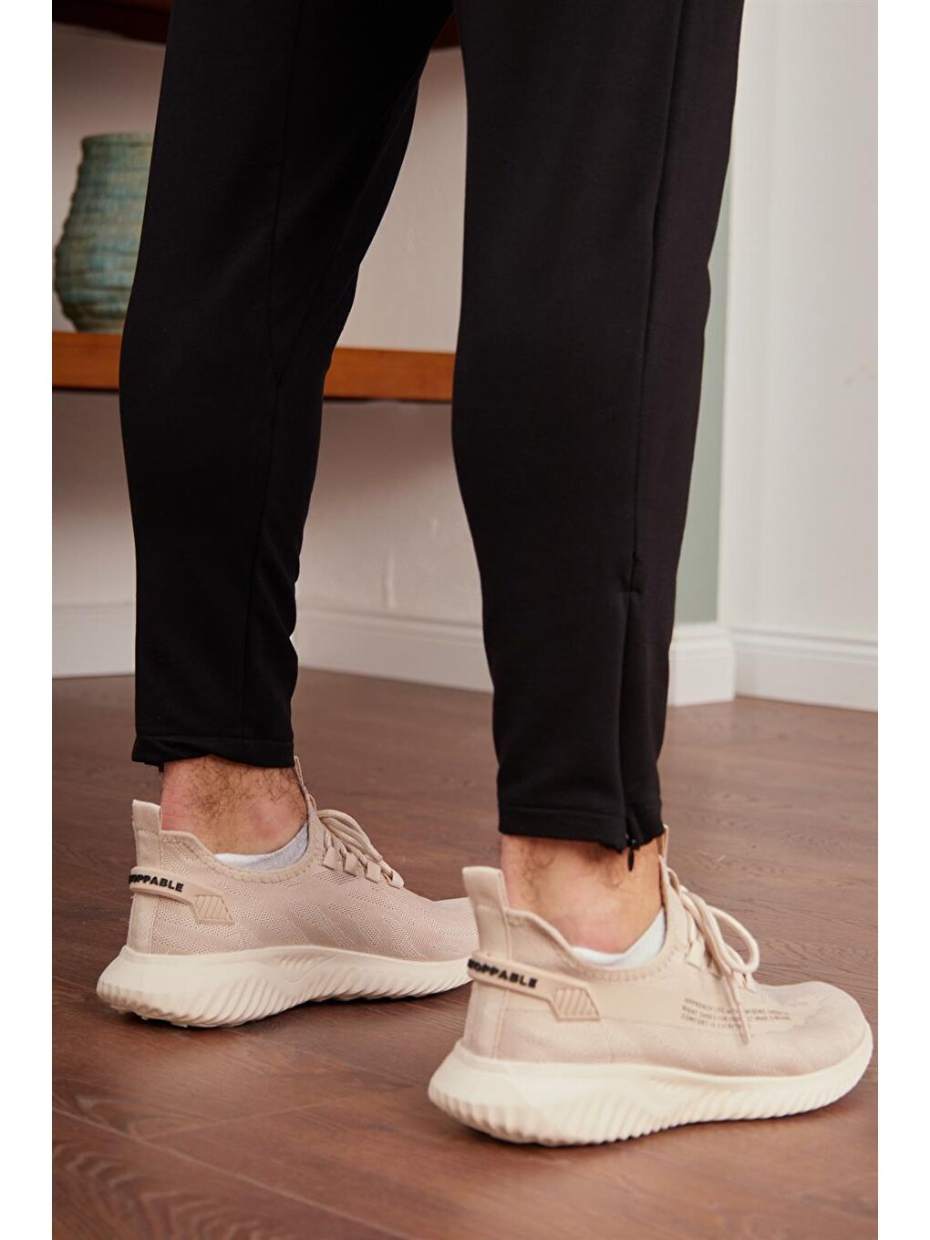 Erkek Fermuar Detaylı Jogger Eşofman Altı Siyah-5