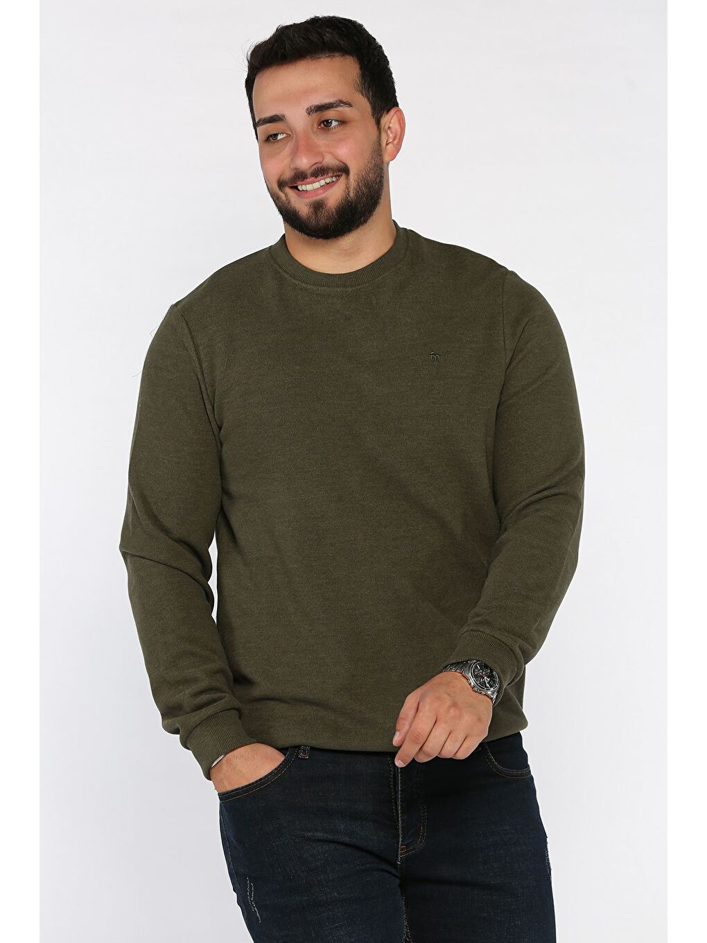 Haki Erkek Bisiklet Yaka Selanik Sweatshirt-1