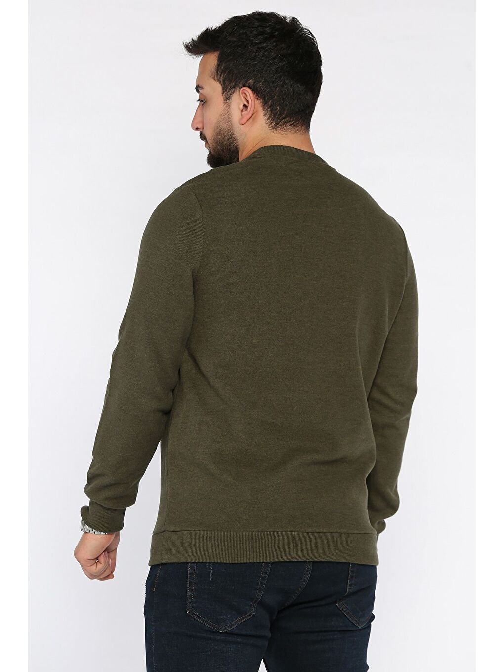 Haki Erkek Bisiklet Yaka Selanik Sweatshirt-2