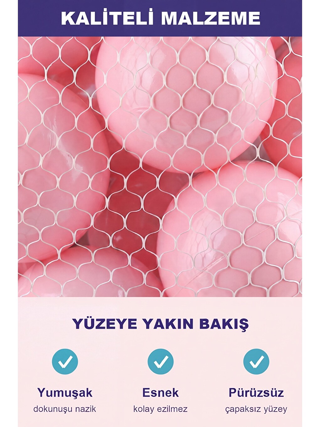 Soft Pembe Havuz Topu 50 Adet — Yumuşak Oyun Havuzu Topları, Filede 1+ Yaş-3