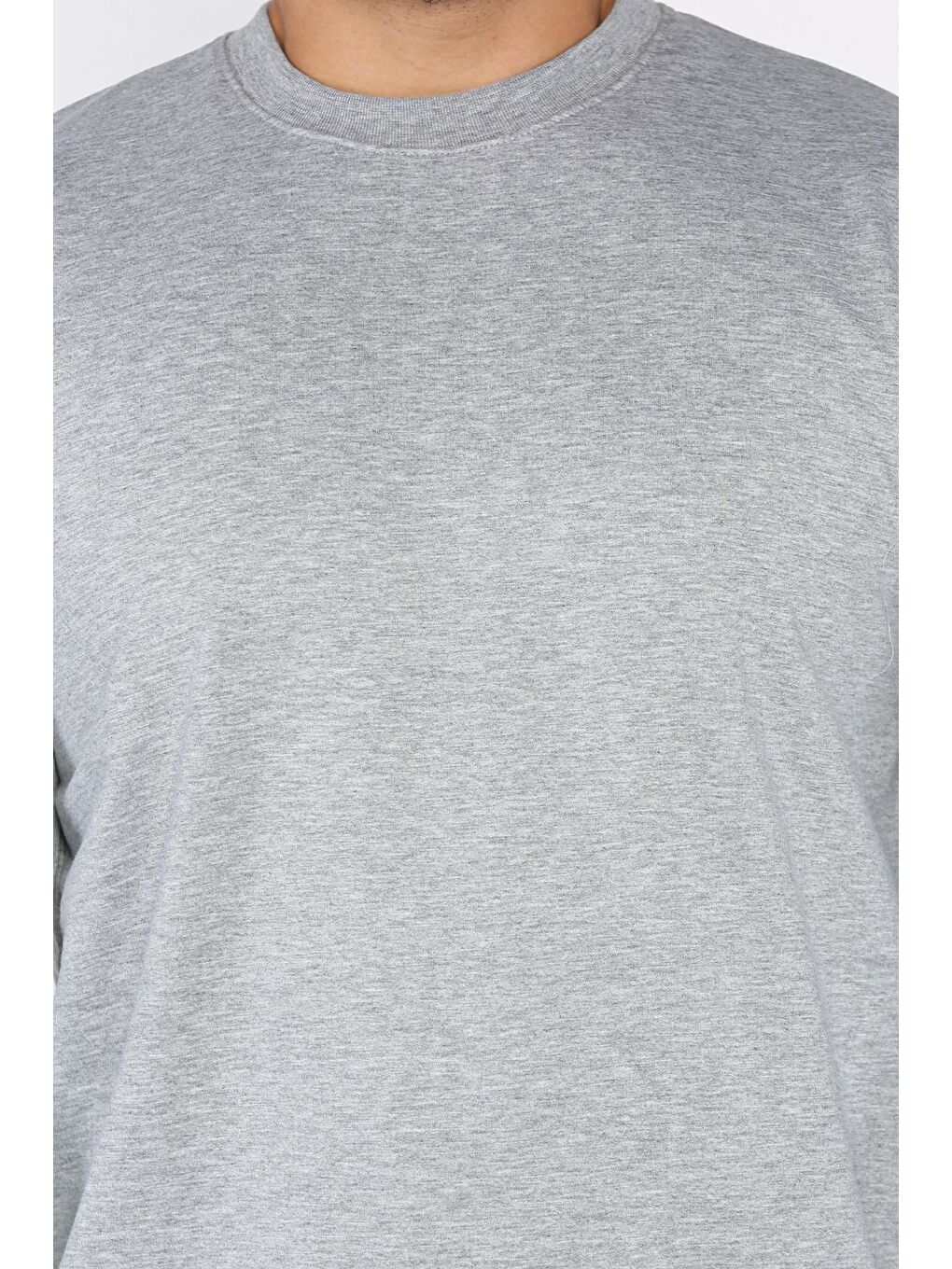Gri Erkek Bisiklet Yaka Basic Sweatshirt-3