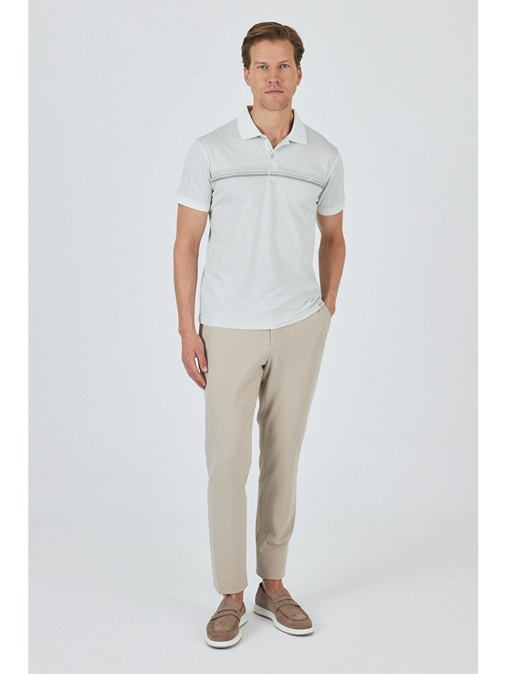 Turkuaz Kısa Kol Baskılı Pike Polo Yaka Cepsiz Slim Fit Tişört 1011250168-1