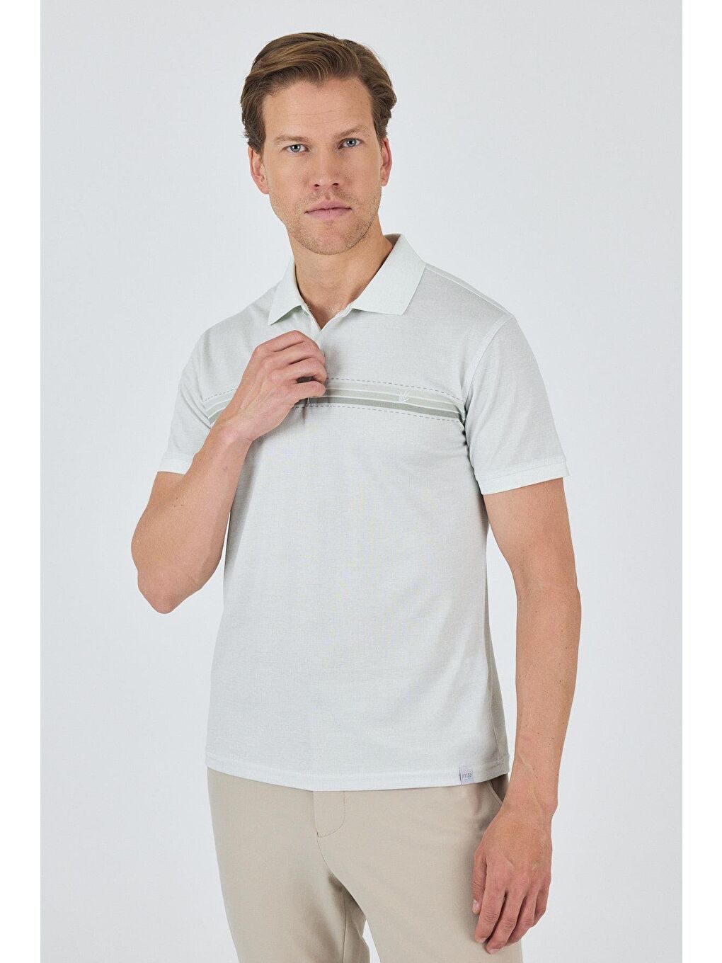 Turkuaz Kısa Kol Baskılı Pike Polo Yaka Cepsiz Slim Fit Tişört 1011250168-2