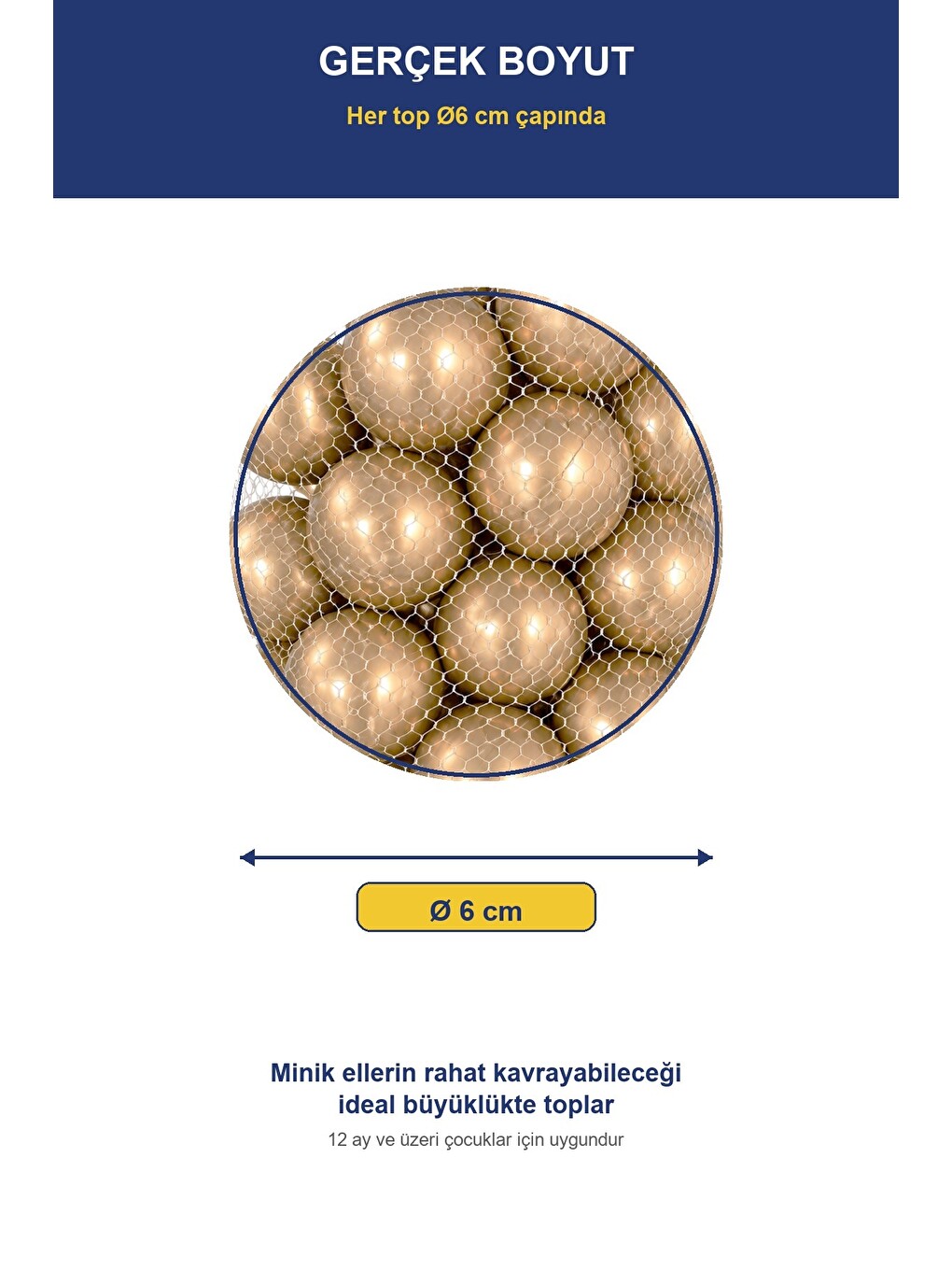 Gold Havuz Topu 50 Adet — Yumuşak Oyun Havuzu Topları, Filede 1+ Yaş-1