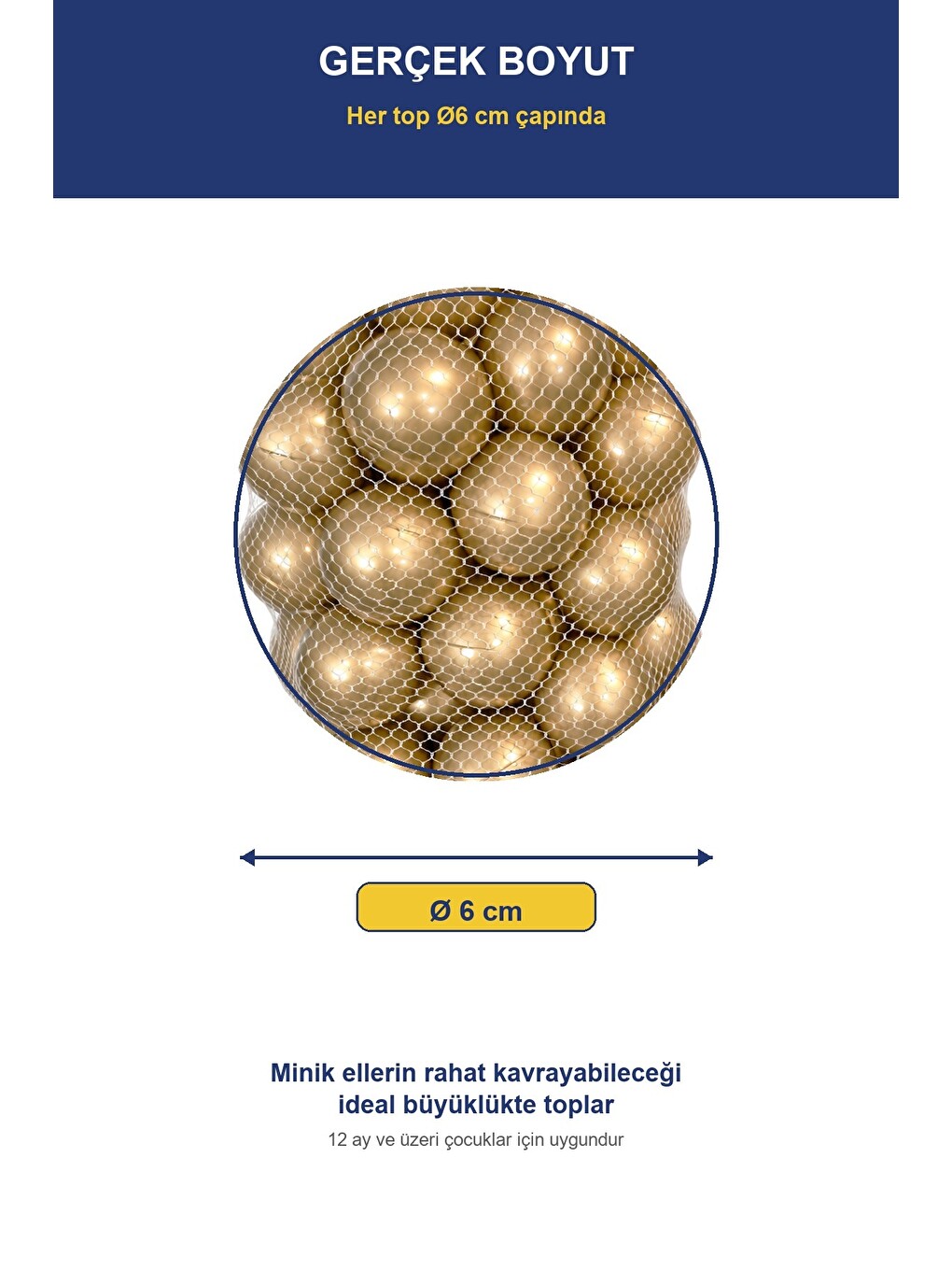 Gold Havuz Topu 100 Adet — Yumuşak Oyun Havuzu Topları, Filede 1+ Yaş-1