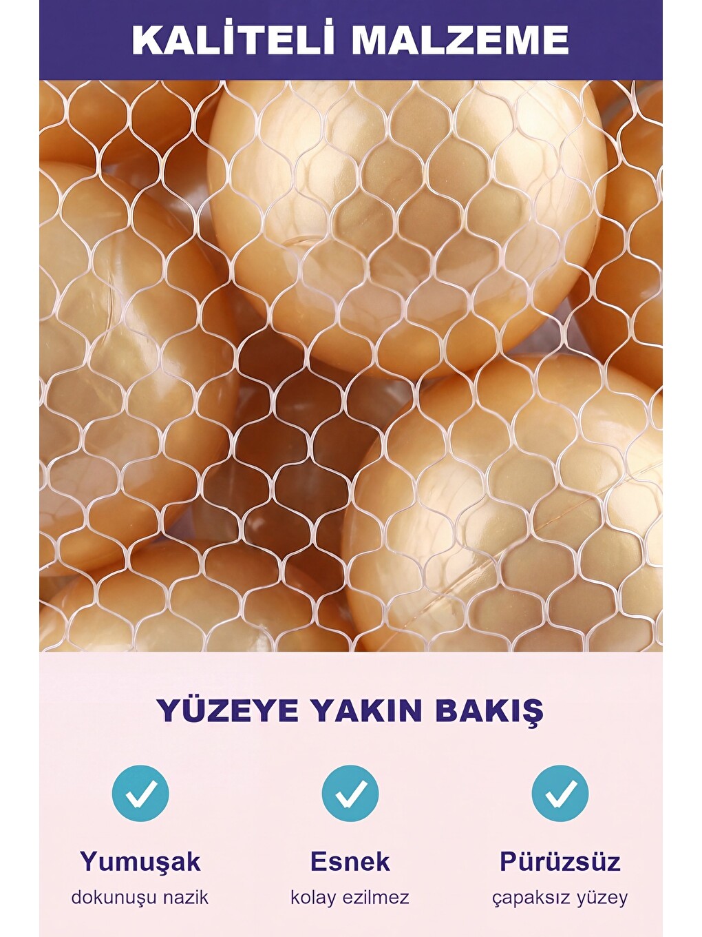 Gold Havuz Topu 100 Adet — Yumuşak Oyun Havuzu Topları, Filede 1+ Yaş-3