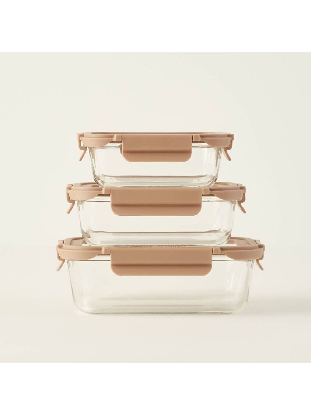 Terra 3'lü Cam Saklama Kabı Seti Bej
