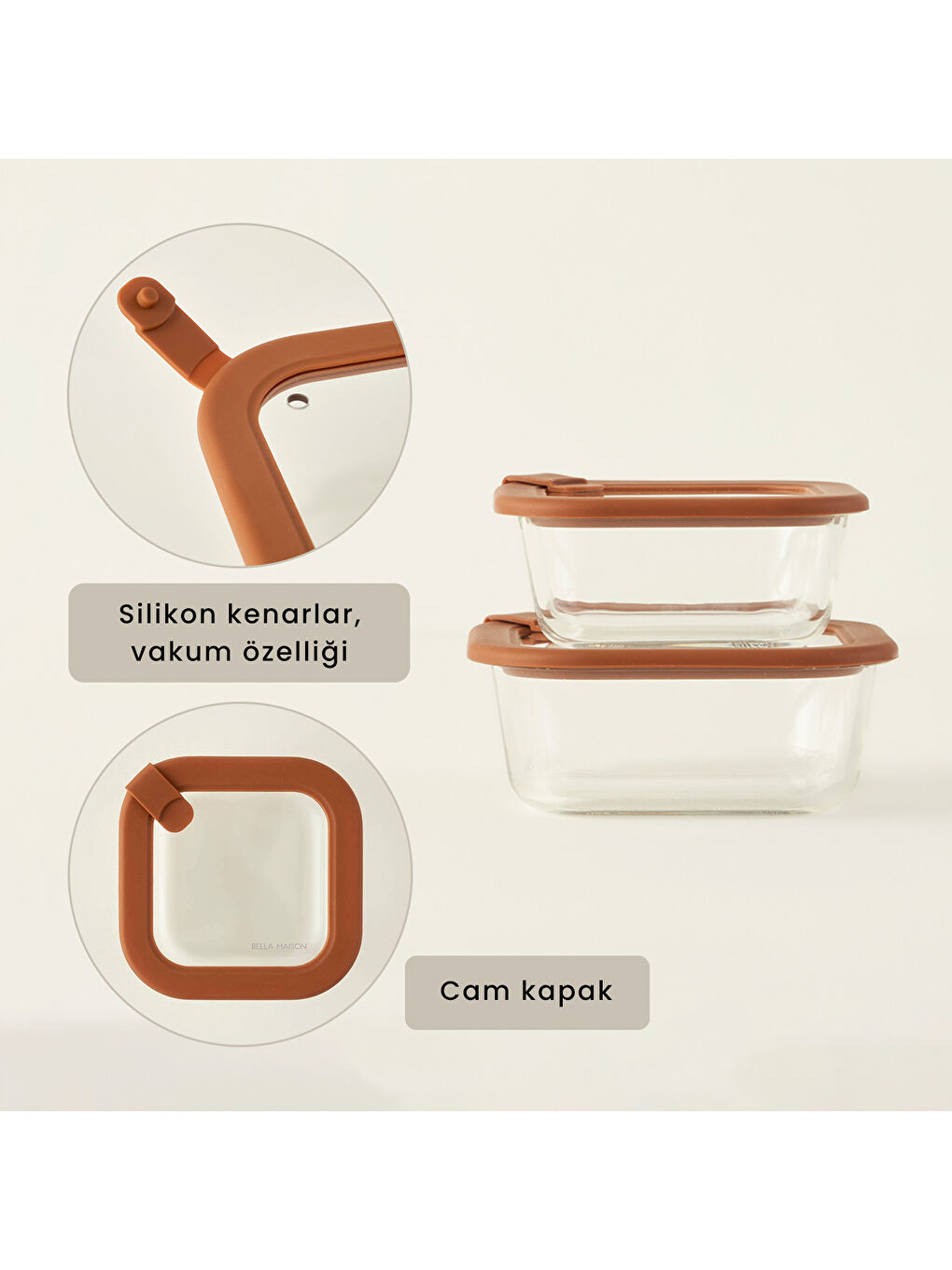 Sandy 2'li Cam Saklama Kabı Seti Kahverengi-1